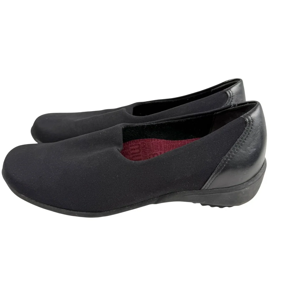 Munro Traveler Black Stretch Fabric Slip On Comfort Shoes Flat Womens 7 W